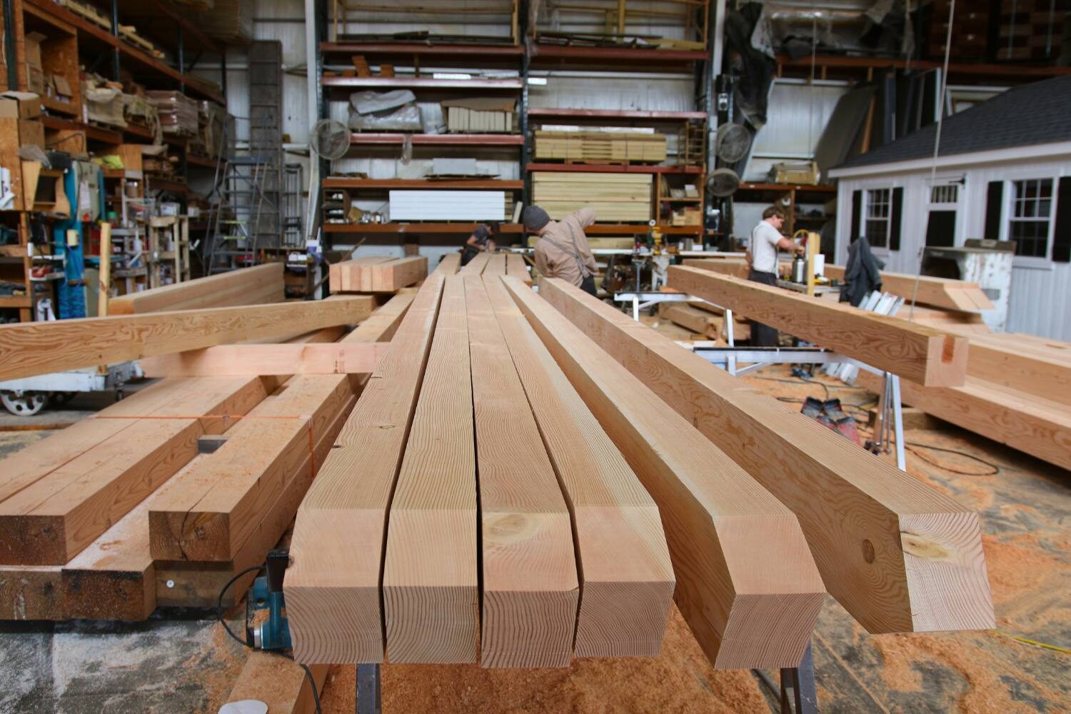 Timbers inside facility with view of construction details