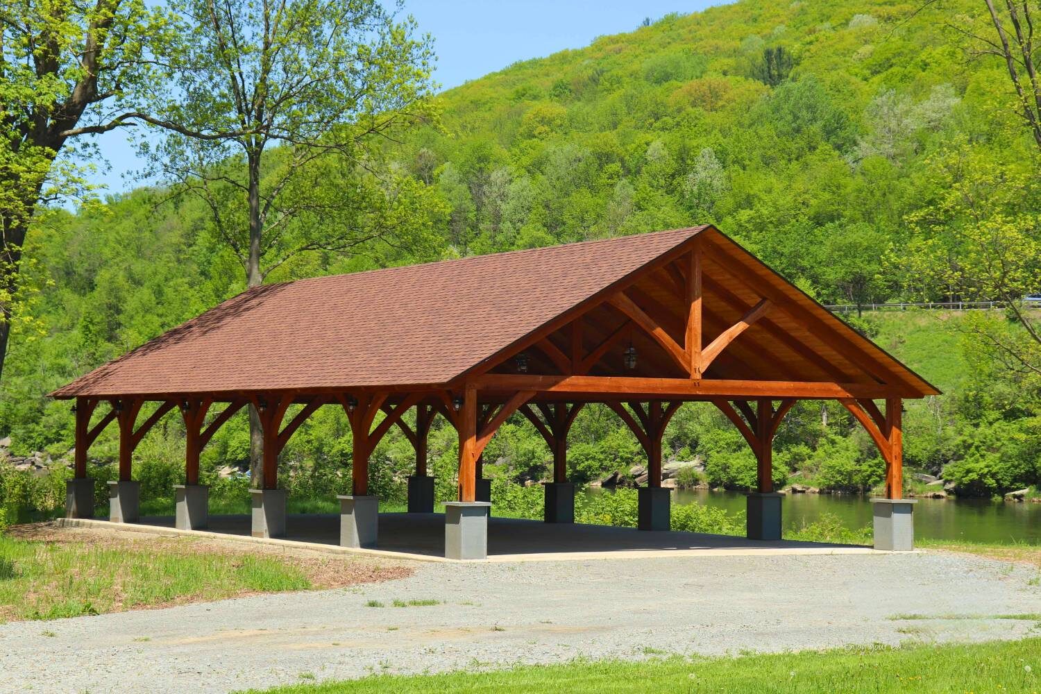 Kingston timber frame pavilion besides river