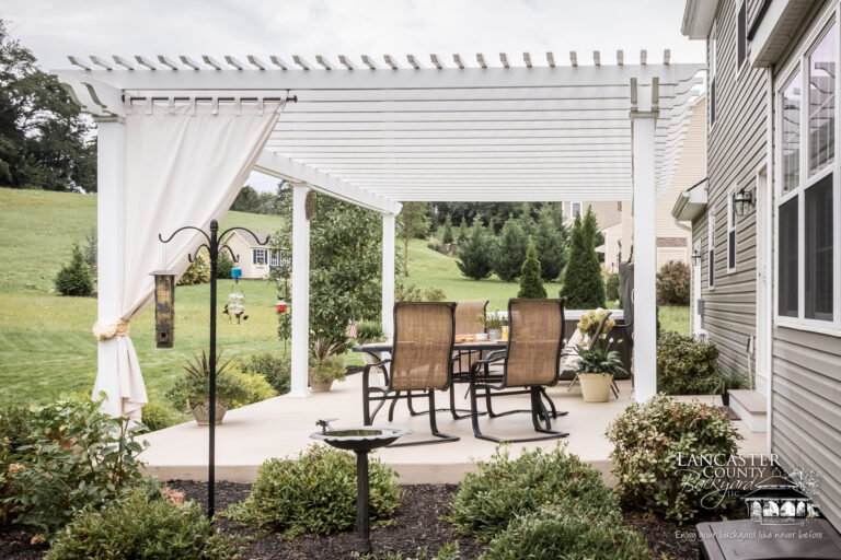 custom pergola for sale with outdoor furniture and a hot tub in pa