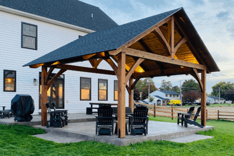 Wooden pavilion back yard.