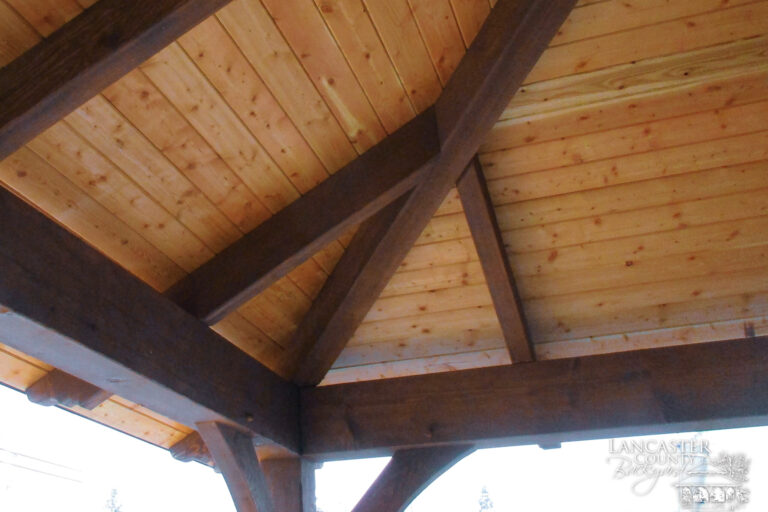 corner of hip roof on timber frame storefront