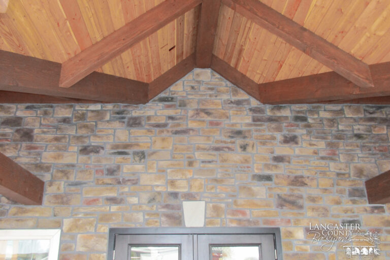 underside of sauders hardscape timber frame storefront