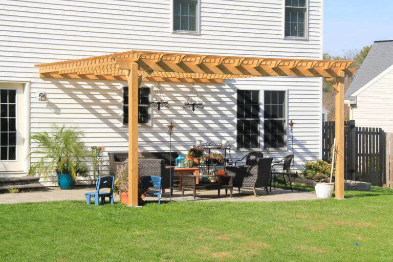 wooden attached pergola
