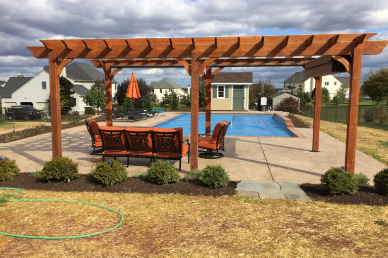 cedar pergola in a backyard