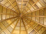 painted backyard gazebo ceiling with cedar shingles