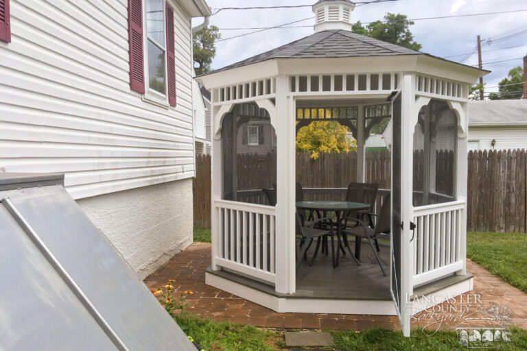 vinyl octagon gazebo; redwood, williamsburg slate