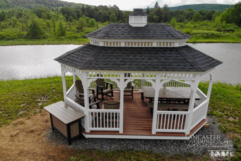 12×18 vinyl oval gazebo with a double roof with furniture