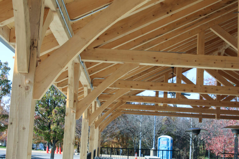 40x80 large commercial pavilion with trash cans