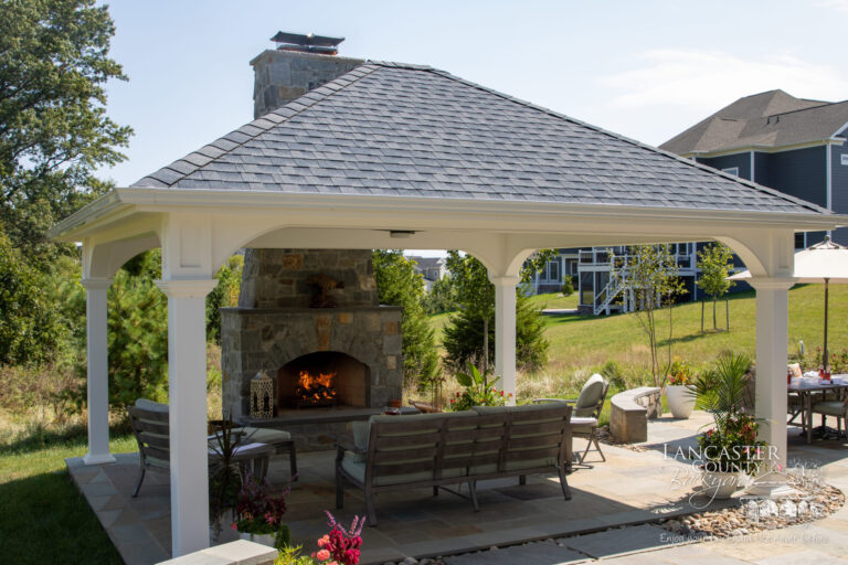 16x18 vinyl montford pavilion with a fireplace