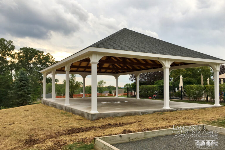 30x45 vinyl montford backyard pavilion with a shingled roof