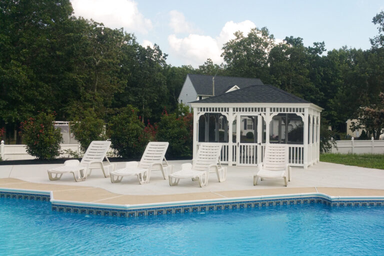 rectangular portable gazebo beside a swimming pool