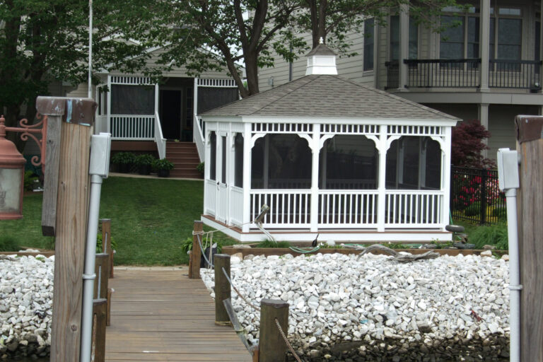 rectangle gazebo by river