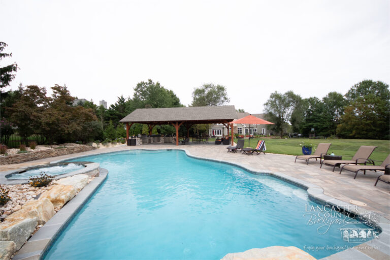 Kingston timber frame backyard pool and patio