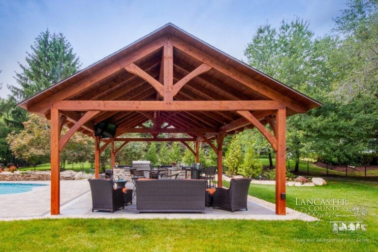 Kingston timber frame pavilion poolside