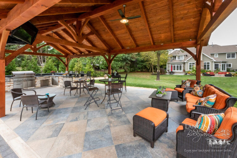 20x40 Kingston timber frame pavilion poolside