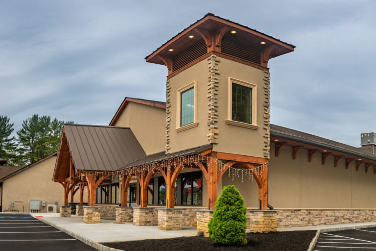 A storefront with timber frame construction in New Jersey