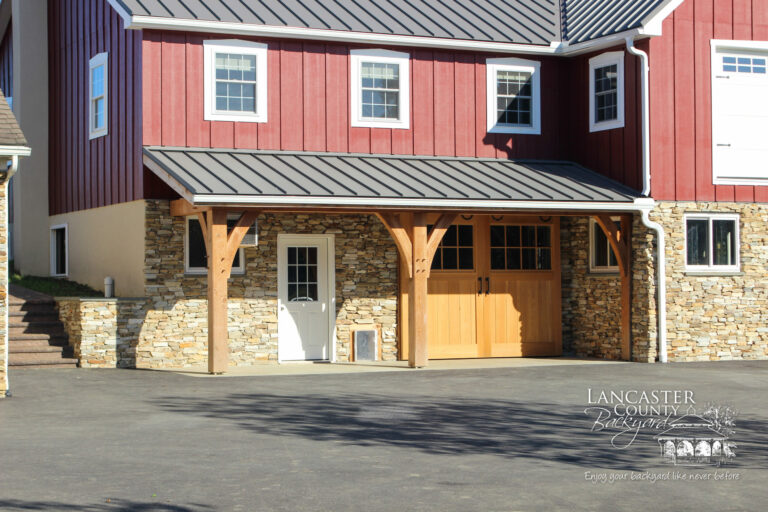 heavy timber frame amish built barn porch in pa