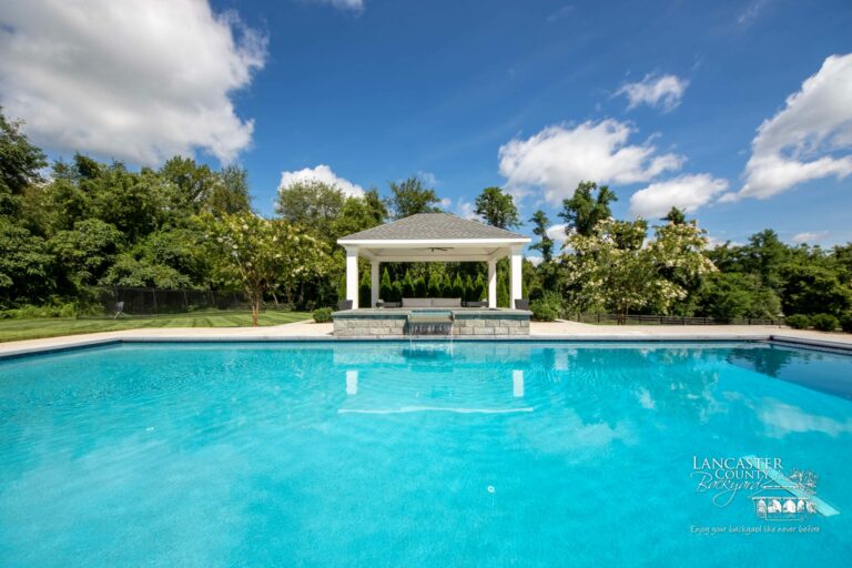 beautiful caribbean pavilion by a large pool