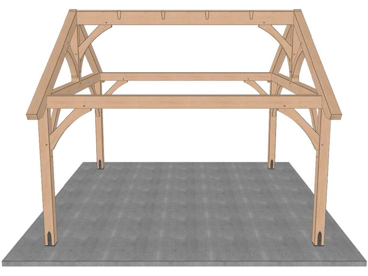 set ridge beam for timber frame pavilion kit installed