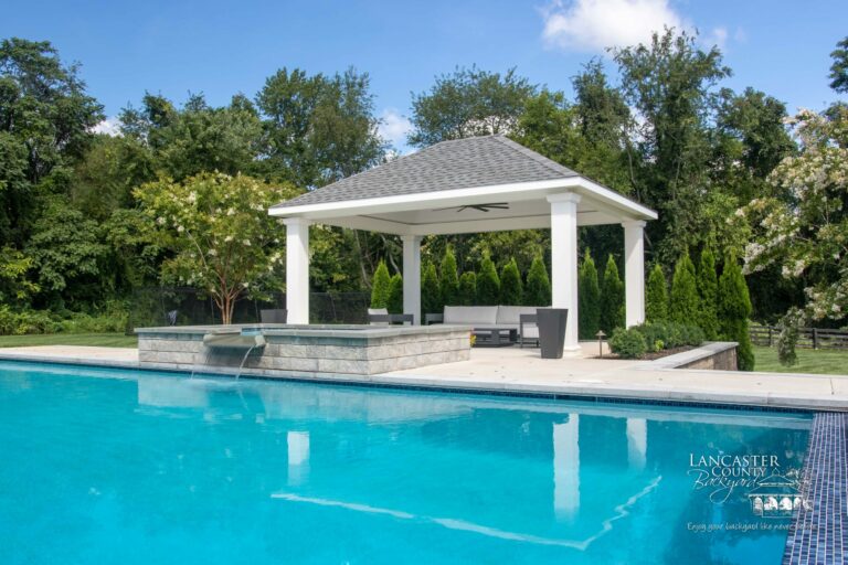 14x18 outdoor vinyl pavilion by a pool
