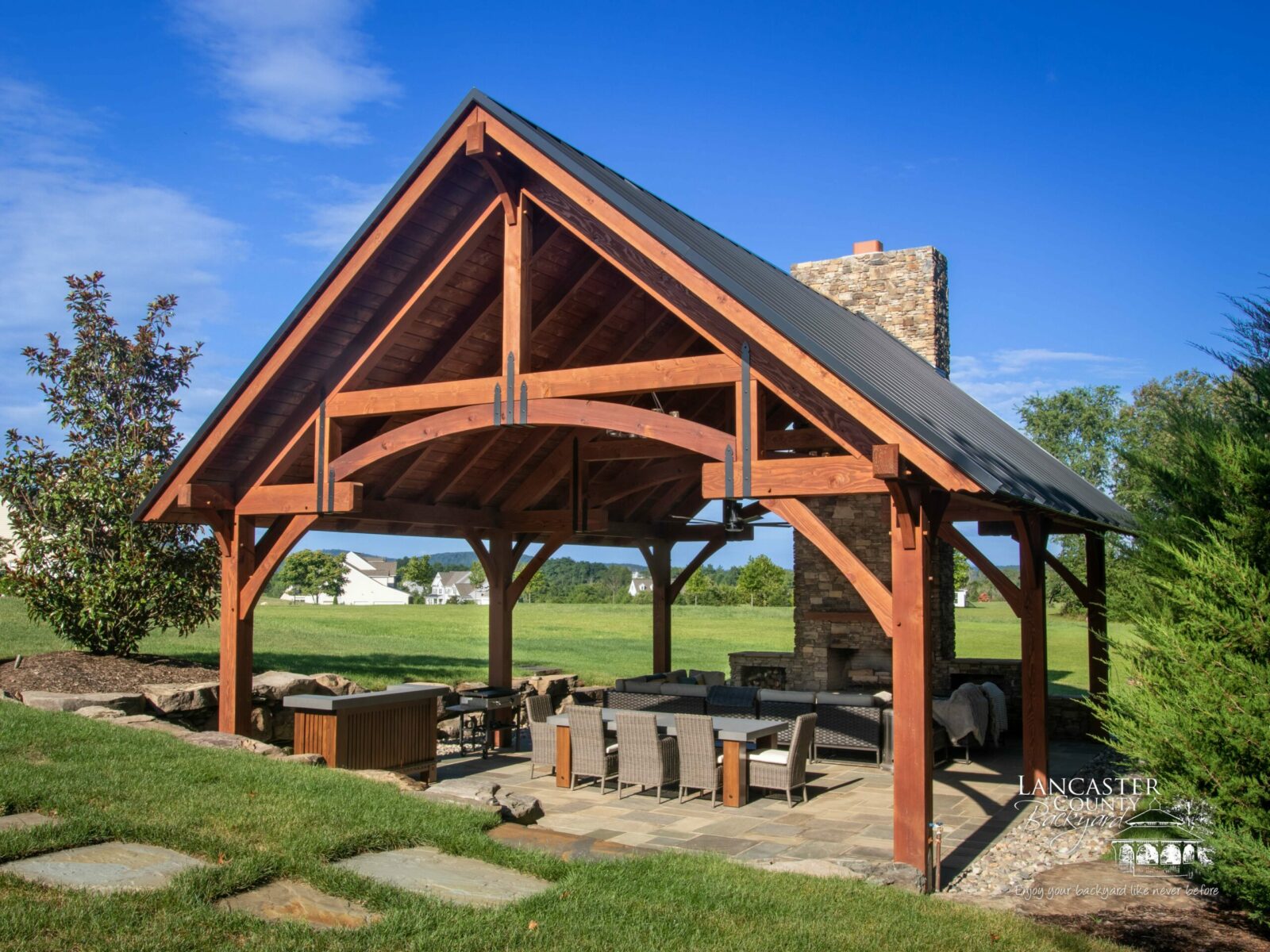 grand teton timber frame pavilion backyard hosting space