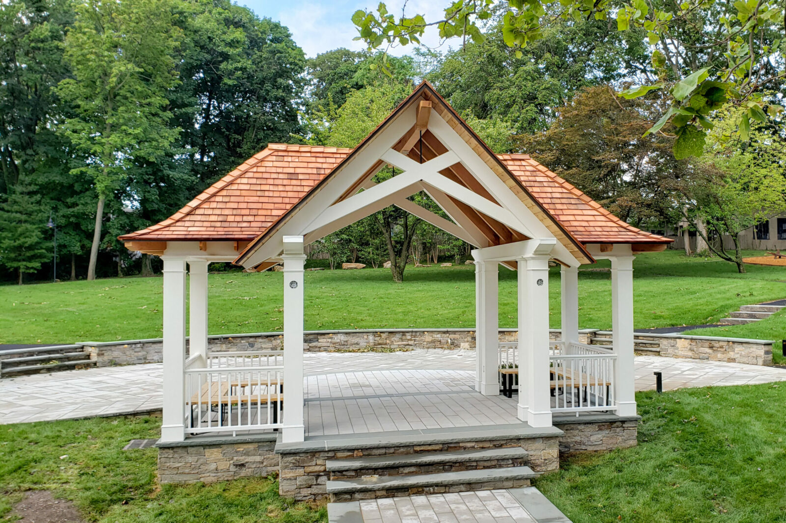 custom modern pavilion with cedar shingles