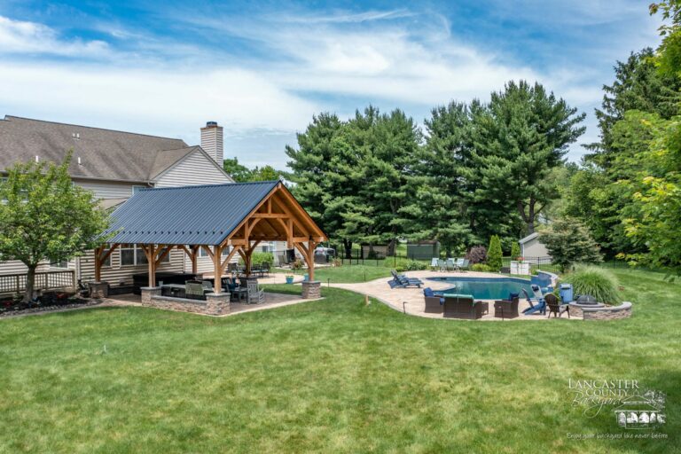timber frame pavilion and pool in pottstown pa