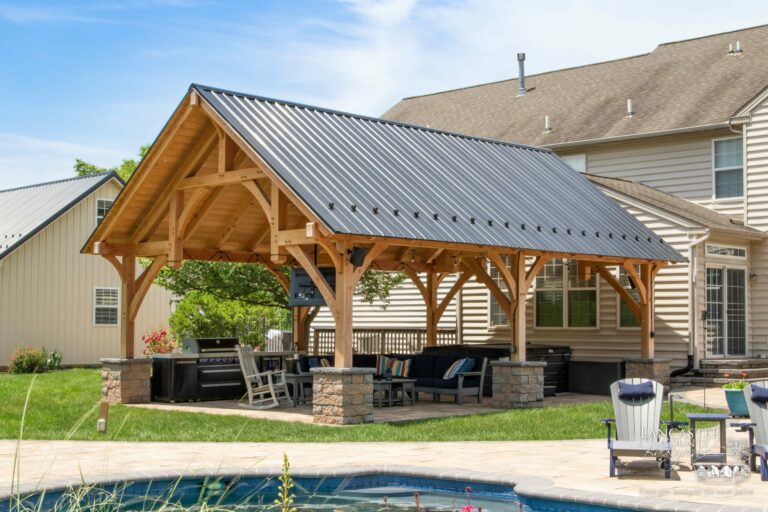 timber frame pavilion with hot tub in pottstown pa