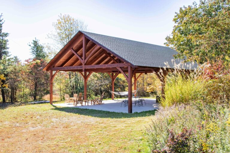 30x40 kingston timber frame pavilion with shingle roof
