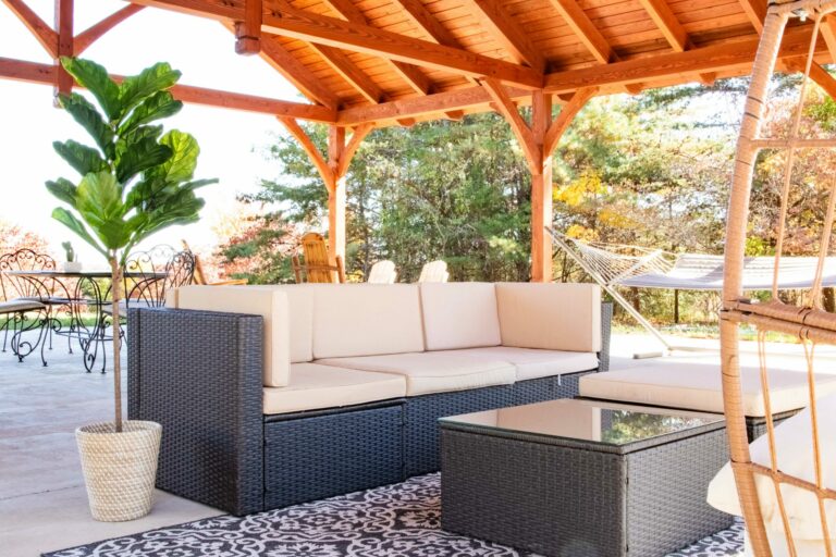 outdoor furniture in a 30x40 timber frame pavilion in warfordsburg, pa