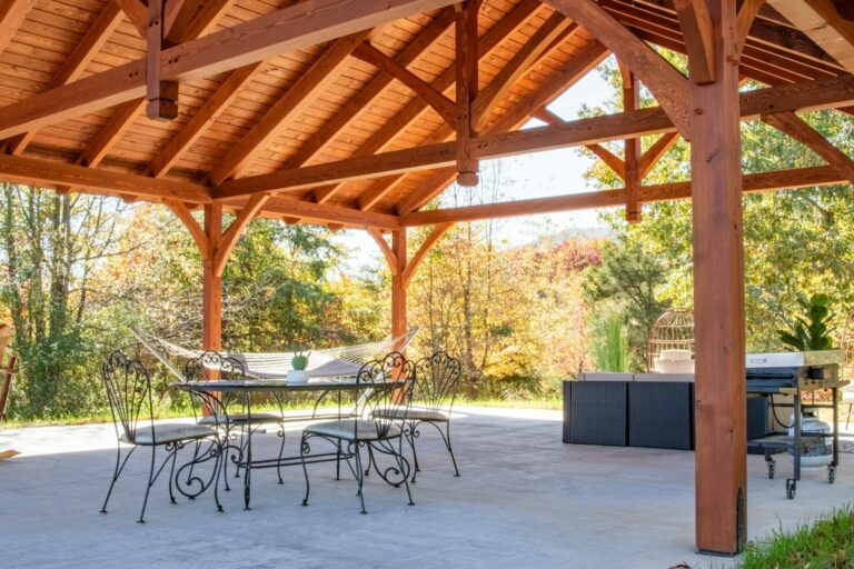 outdoor living in a timber frame pavilion
