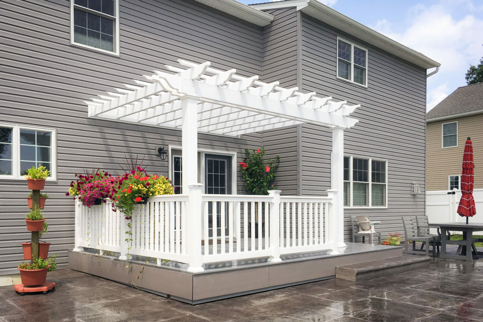garden pergola with flower boxes scaled