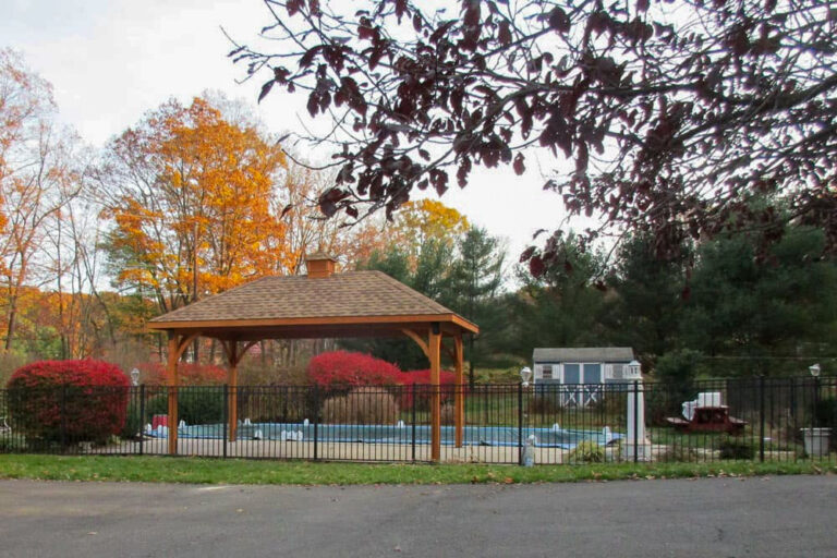 stained swimming pool pavilion in pa