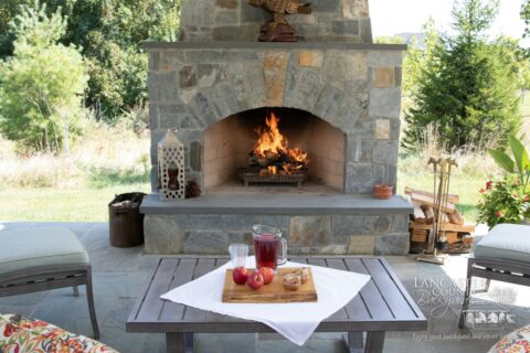 food to eat under outdoor fireplace under pavilion