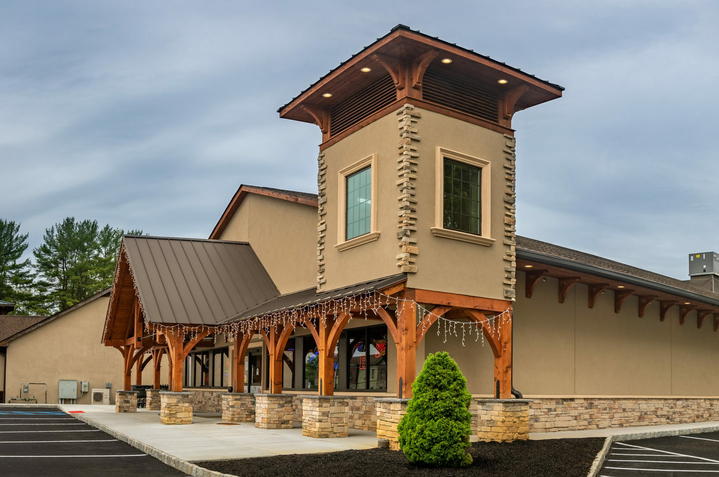 A storefront with timber frame construction in New Jersey